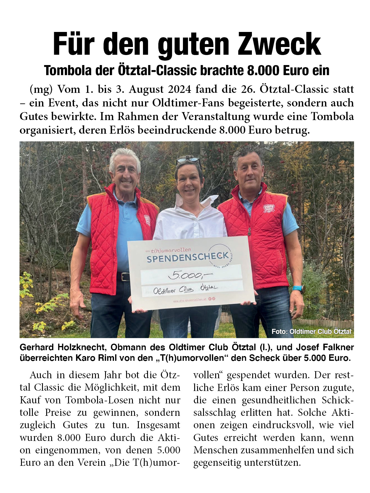 Ötztal Classic Spenden zugunsten der T(h)umorvollen